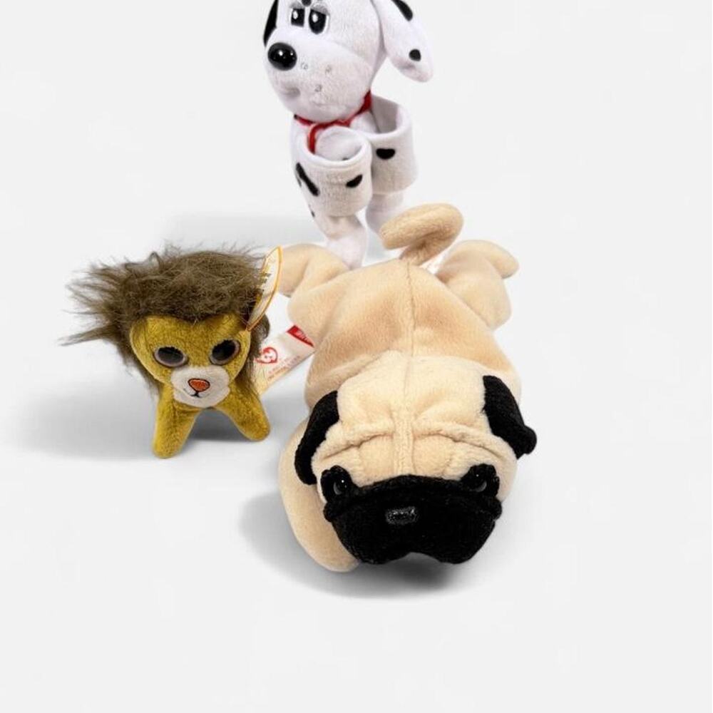 Plush Dog Lot 3 Ty Pugsly Beanie Baby Louie Lion Pound Puppies Dalmatian Mixed